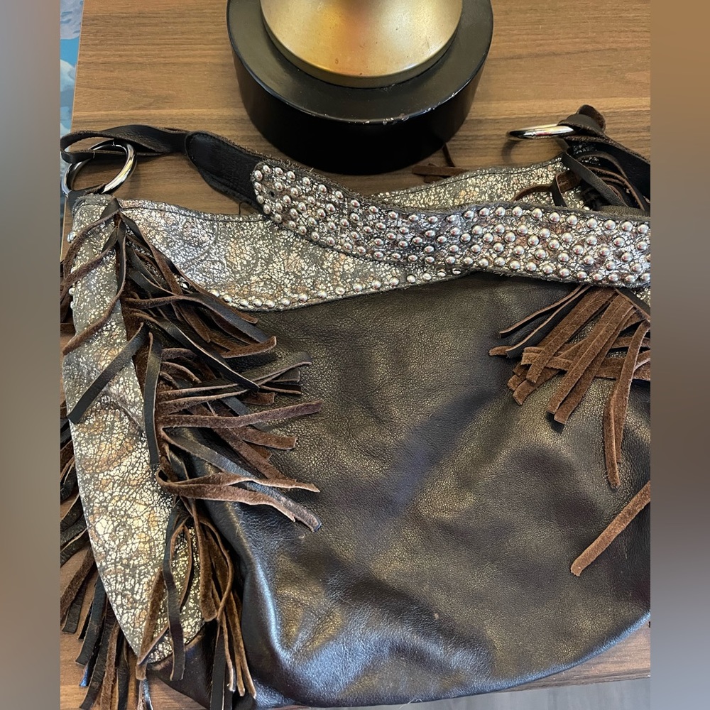 All leather fringe boho purse